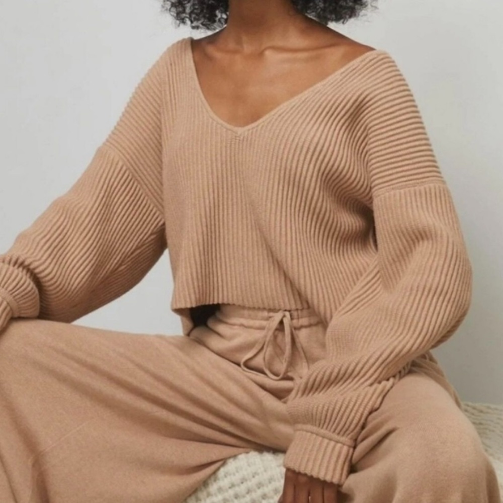 Lunya Cozy cotton silk reversible oversized chunky knit sweater small